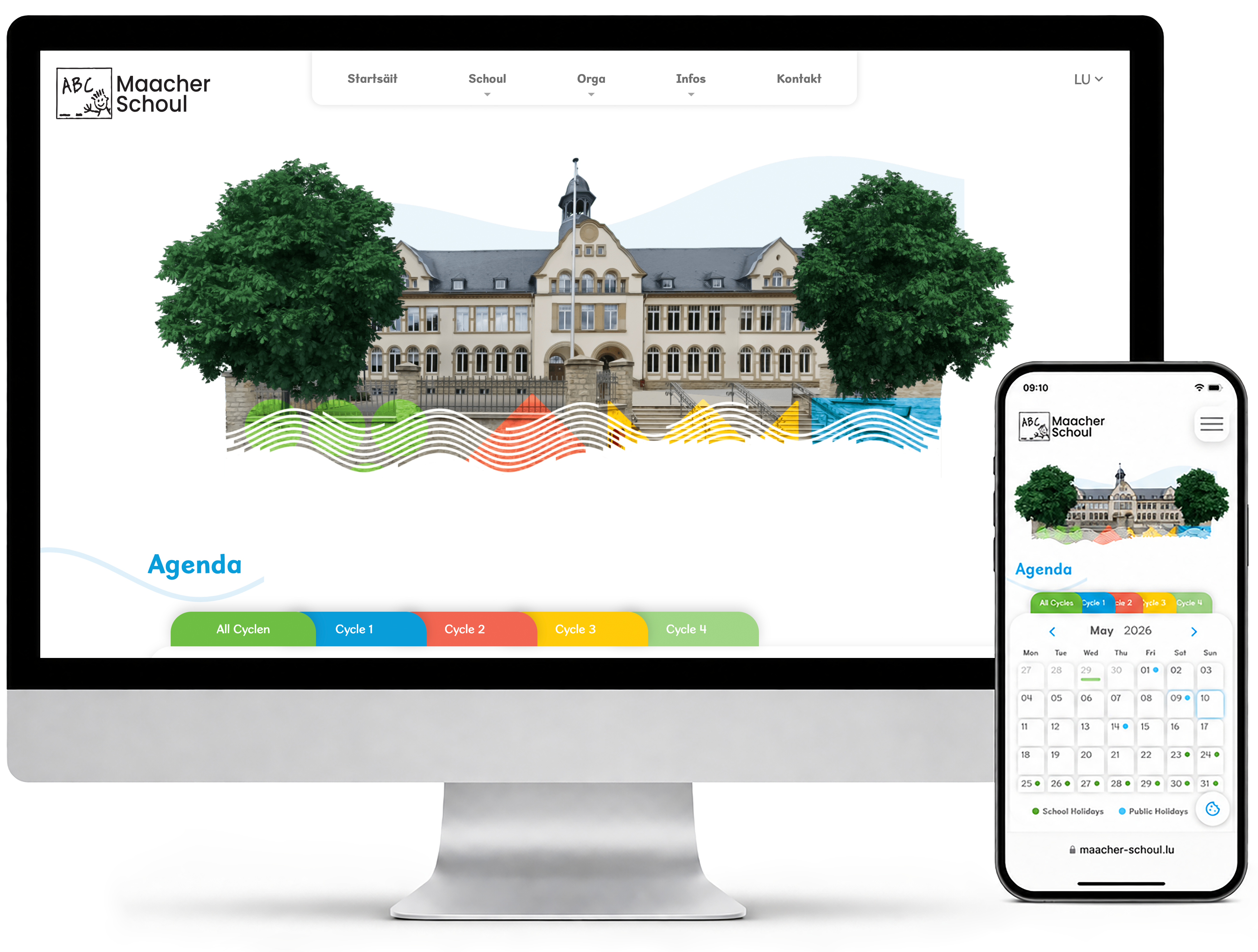 Desktop a Mobile Websäit vun der Maacher Schoul